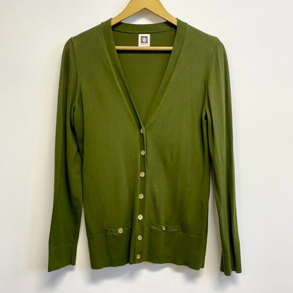 Anne Klein Green Knit Gold Button Cardigan Sweater - Picture 1 of 9